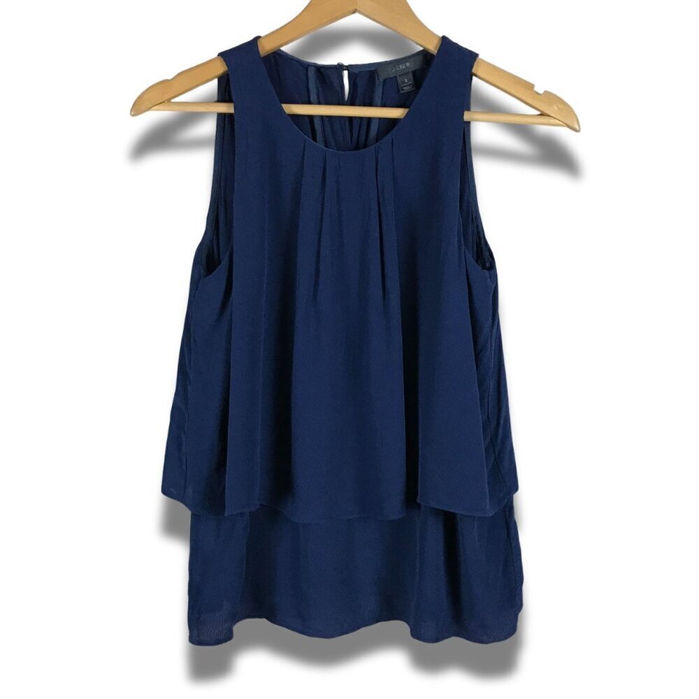 J.CREW Navy Layered Look Viscose Crepe Tank Size 2